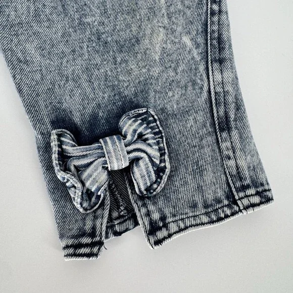 80sVintage Denim Overalls Kids 3T Acid Wash Happy Kids Embroidered Bows Cuffs - Picture 5 of 11